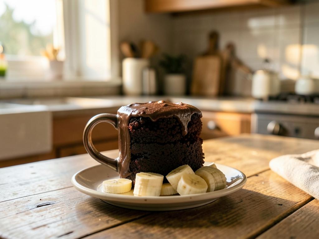 Bizcochuelo de taza con chocolate y rodajas de banana